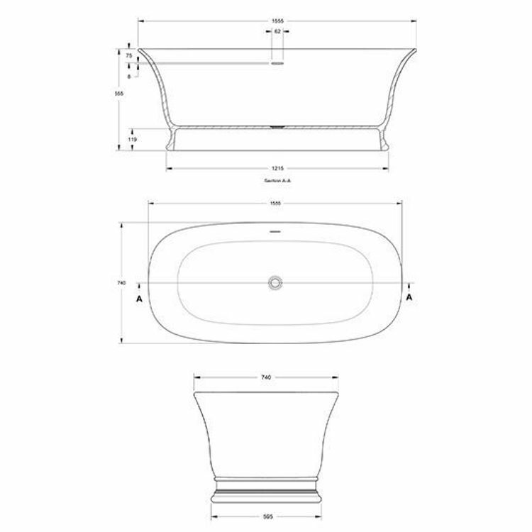 Picture of Boutique Baths Bampton Freestanding Bath 1555 x 740