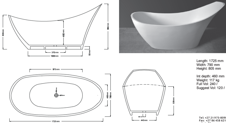 Picture of Crystallite Athena Freestanding Bath 1725 x 790