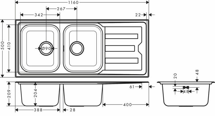 Picture of Hansgrohe Deep Drawn S310-F710 Built-in Double Sink with Manual Set (1160 x 500 x 204)