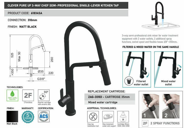 Picture of CLEVER PURE UF 3-WAY CHEF SINK MIXER MATTE BLACK (260mm)