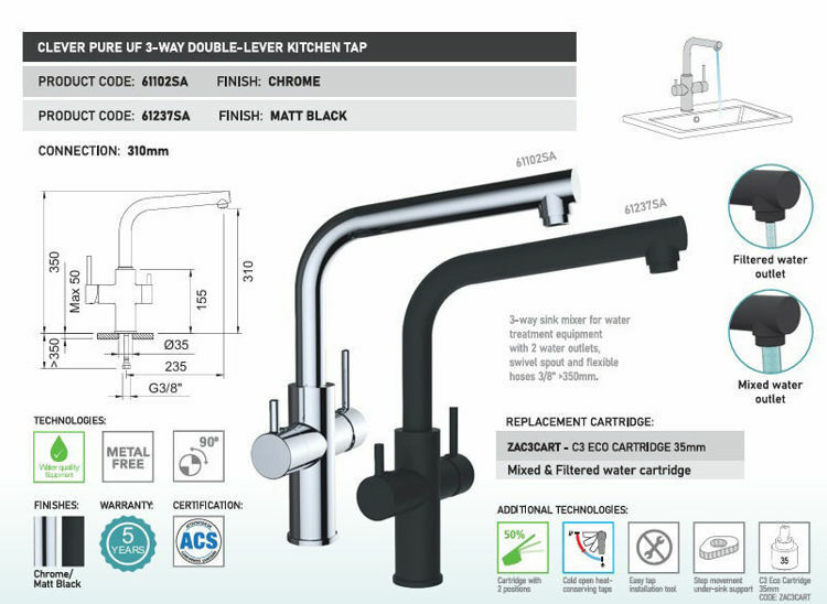 Picture of CLEVER PURE UF 3-WAY SINGLE LEVER KITCHEN FAUCET CP MATT BLACK